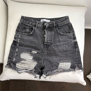 Zara Black Jean Shorts Distressed High-Waisted